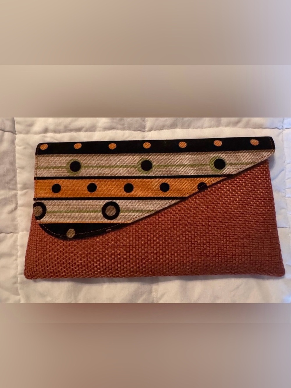Polka Dot Stripe Foldover Clutch in Rust *see description*